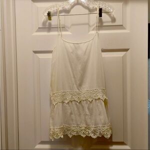 Vintage Free People Cream Lace Tank Y2K Chic Rustic Boho Dainty Size M